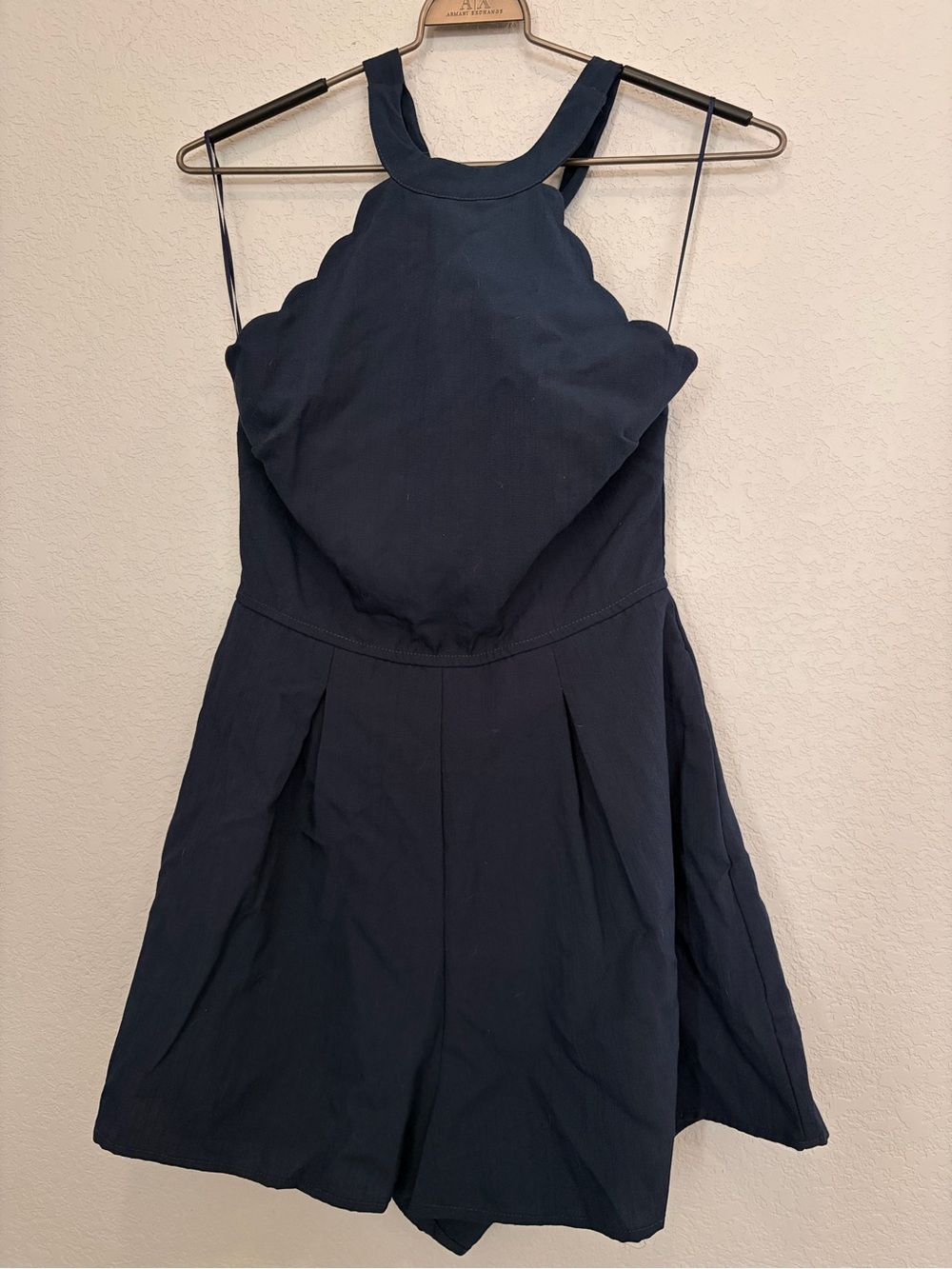 Francesca's Collections Navy Scallop Halter Mini Dress